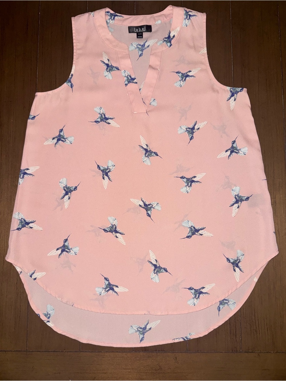 Rachel Rachel Roy Label Pink Sleeveless Hummingbird Print V-Neck Top NWOT Medium